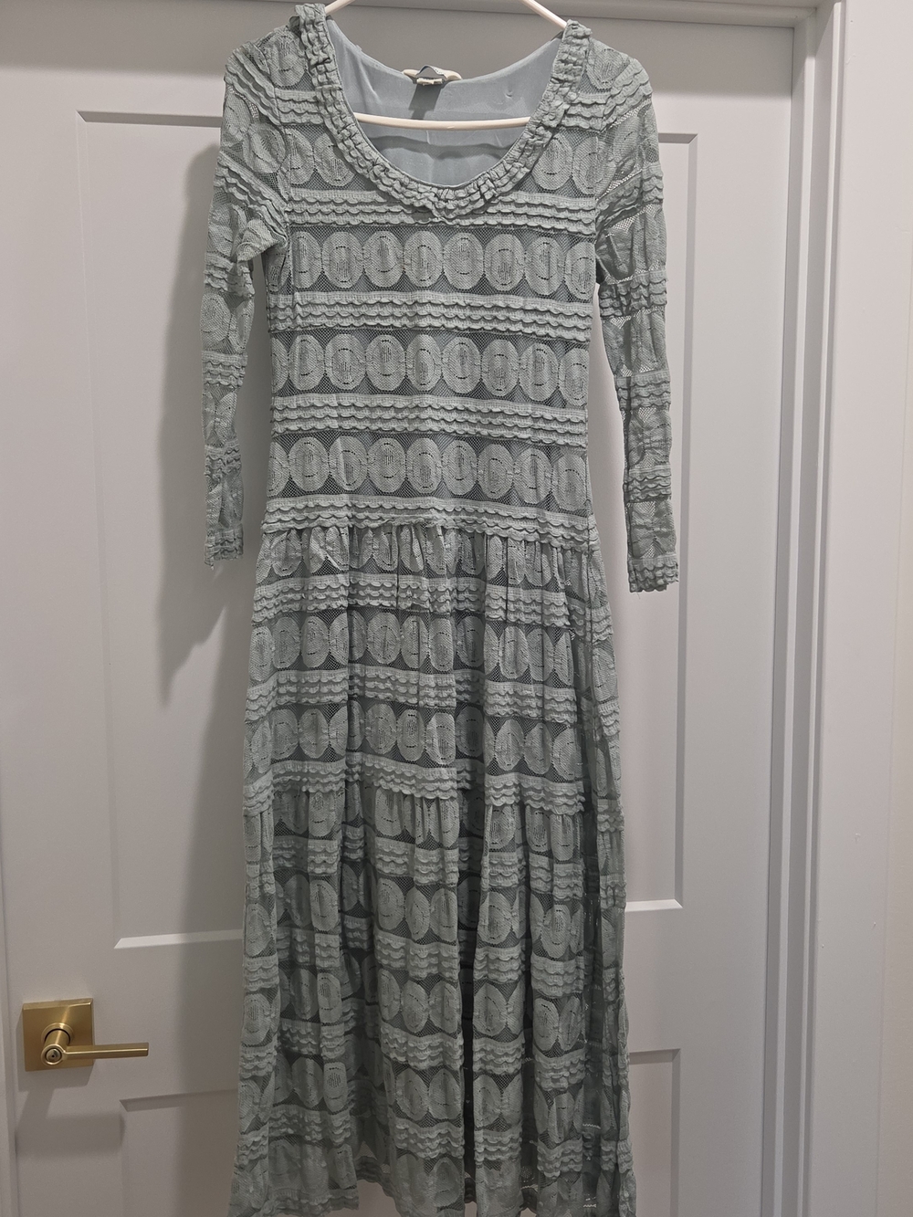 Sundance Sage Green Long Sleeve Lace Midi Dress